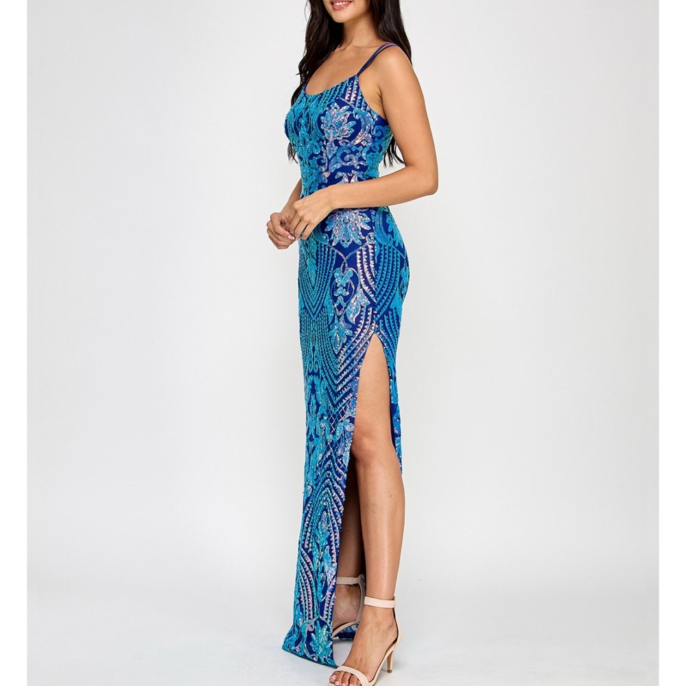 Blue Sequined Maxi Dress